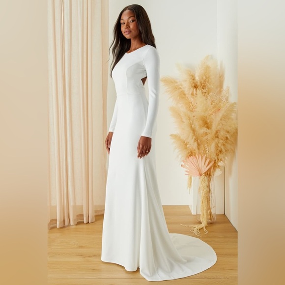 Lulus Eloquent Endearment White Long Sleeve Backless Long Maxi Dress, L, NWT - Picture 2 of 16